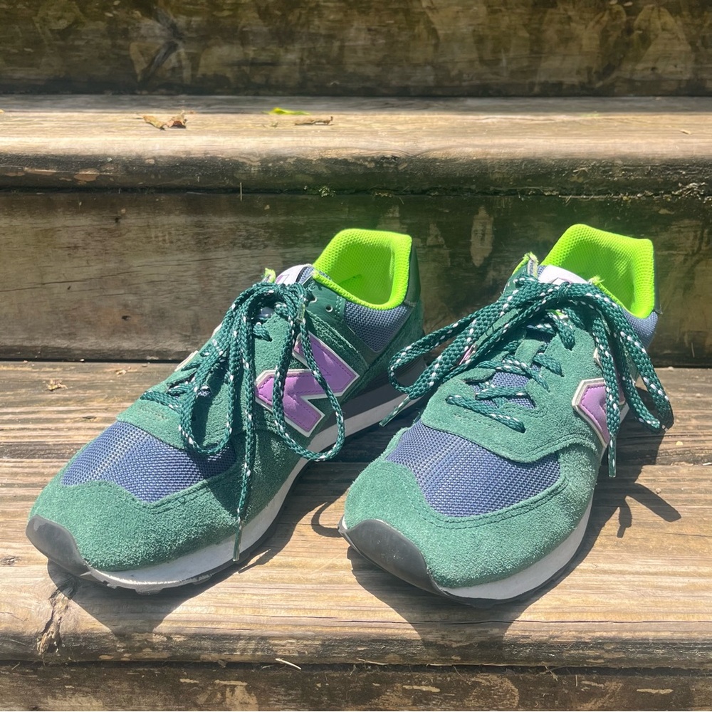 New Balance Green Navy Purple Sneakers with Neon Yellow Lining